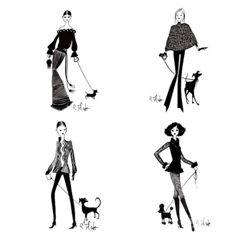 Ruben Toledo Nordstrom Designer Limited Ed 2002 Set 4 Orange Fashion Plates